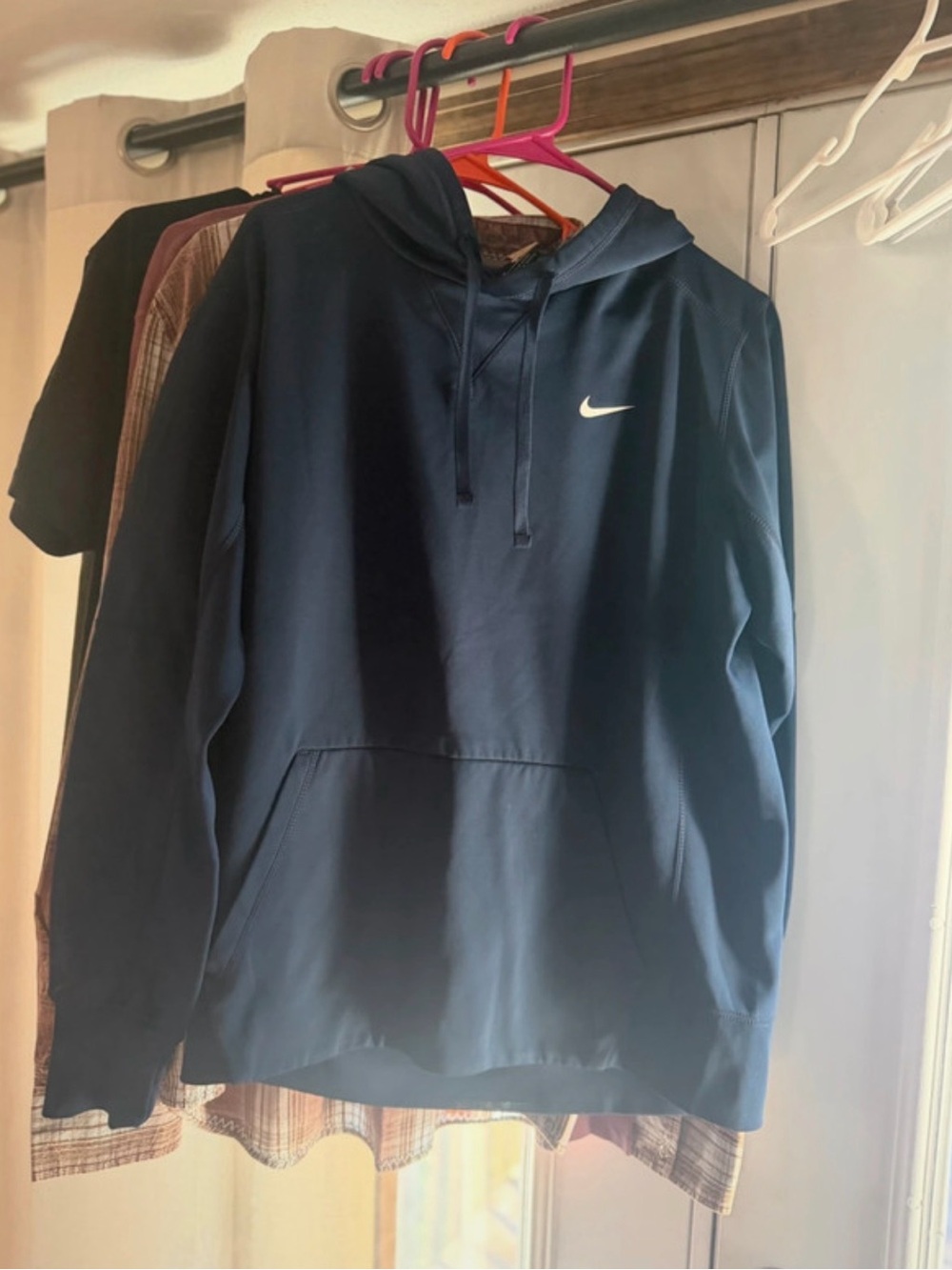 Nike Men’s Navy Blue Pullover Hoodie with White Swoosh